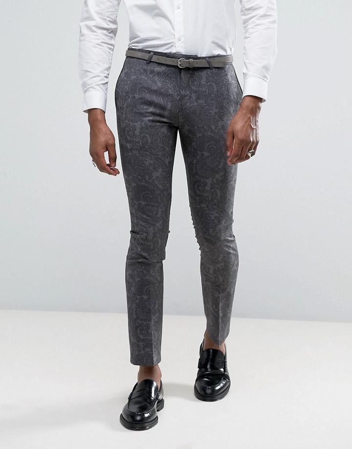 Noose & Monkey Super Skinny Tuxedo Suit Pants In Paisley - Gray