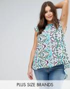 Koko Green Multi Butterfly Print Dip Hem Blouse - Multi