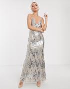 Goddiva Cami Strap Maxi Dress In Silver Sequin