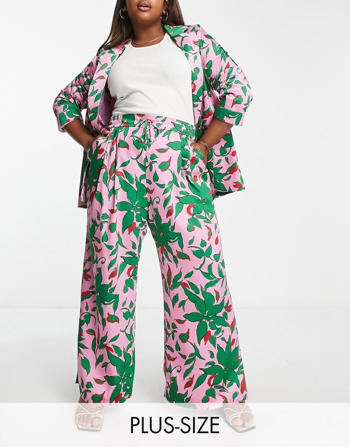 River Island Plus Floral Pants In Pink - Part Of A Set