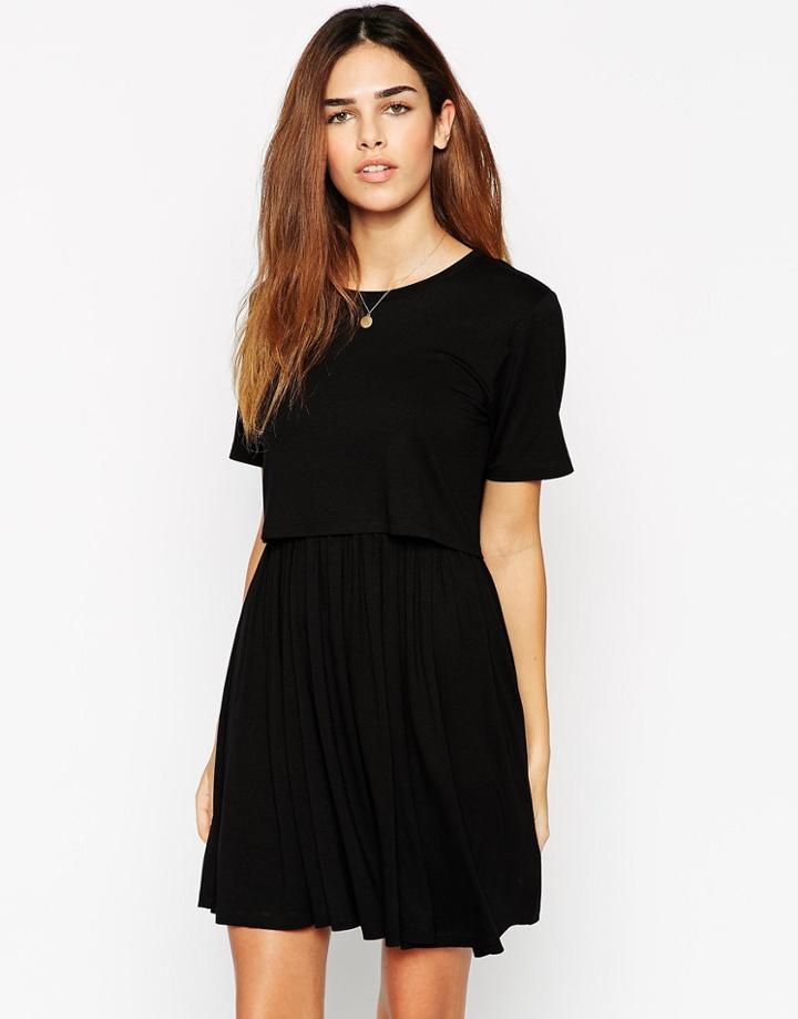 Asos Skater Dress With T-shirt Overlay - Black