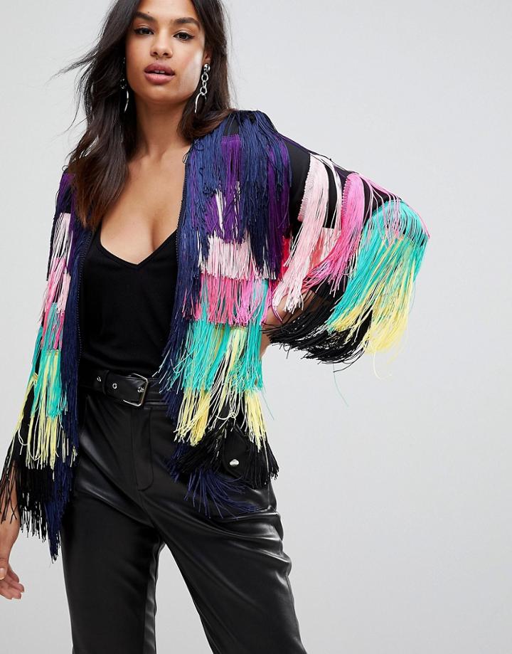 Club L Rainbow Tassel Fringed Jacket - Multi