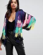 Club L Rainbow Tassel Fringed Jacket - Multi