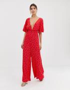 Finders Keepers Wideleg Ditsy Print Jumpsuit-red