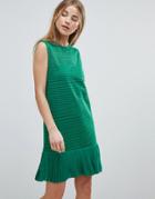 Angel Eye Ribbed Shift Dress With Pephem - Green