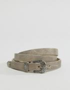 Pieces Skinny Western Belt - Gray