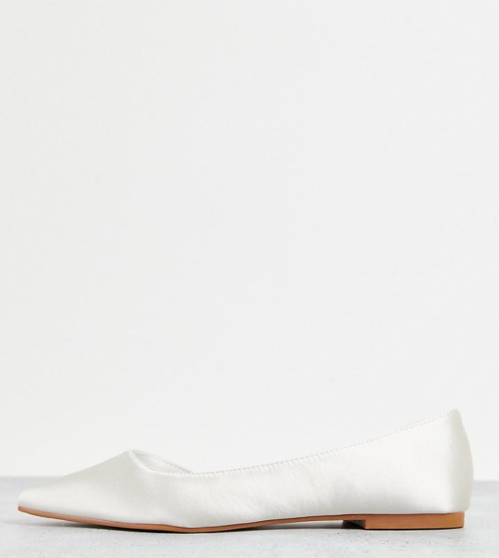 Asos Design Wide Fit Virtue D'orsay Pointed Ballet Flats In Ivory Satin-white