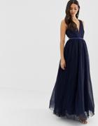 Dolly & Delicious Plunge Front Prom Maxi Dress In Navy - Navy
