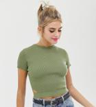 Bershka Cut Out Cropped Top In Green - Green