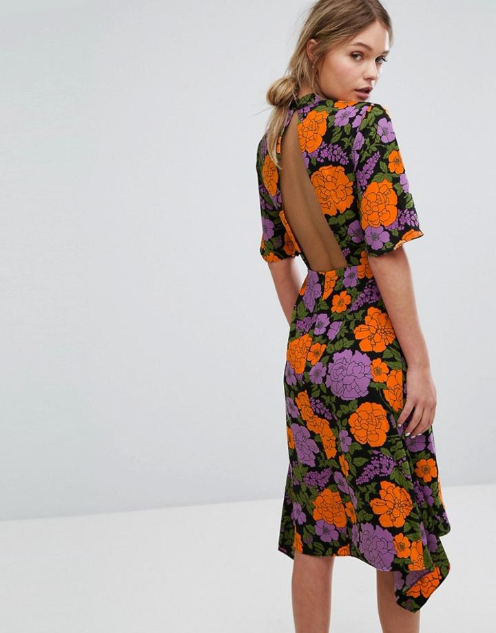 Warehouse Mica Carnation Open Back Dress - Multi