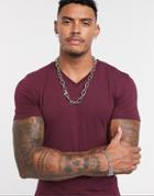 Asos Design Muscle Fit T-shirt With V Neck In Burgundy-red