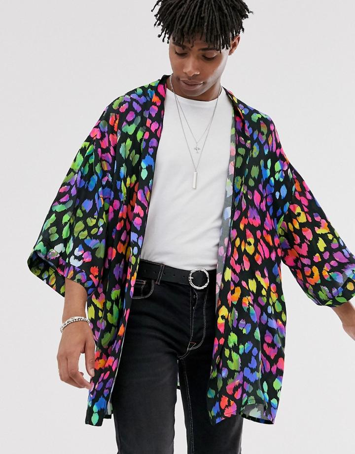 Asos Design Regular Fit Animal Spot Shirt In Black - Black