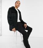 Asos Design Tall Wool-blend Jacket In Black With Contrast Collar
