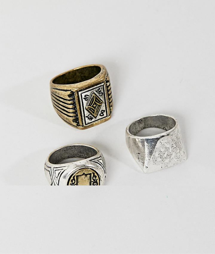 Bershka Ring 3 Pack In Silver - Silver