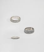 Asos Design Ring Pack With Embossing In Burnished Silver Tone
