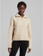 Bershka Cable Knit Detail Half Zip Sweater In Beige-neutral