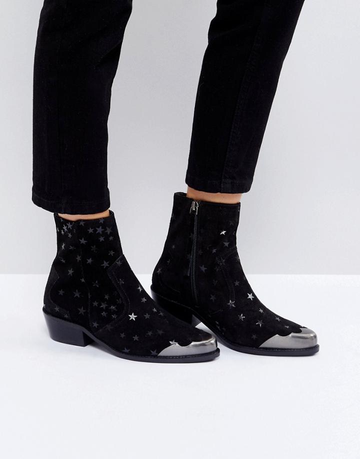 Asos Amma Suede Star Boots - Black
