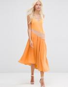 Asos Bias Paneled Color Block Cami Midi Dress - Orange