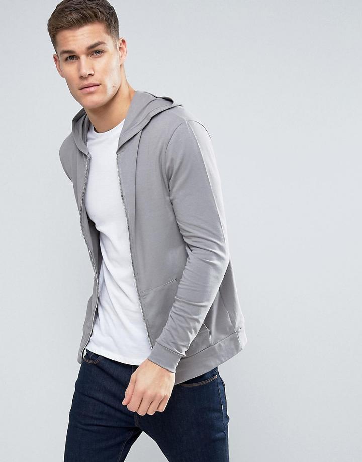 Asos Lightweight Muscle Zip Up Hoodie In Gray - Gray