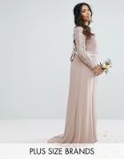 Tfnc Plus Wedding Lace Maxi Dress With Bow Back - Gray