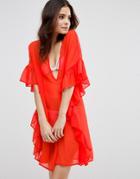 Asos Beach Cover Up With Frill - Red