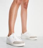 London Rebel Wide Fit Minimal Lace Up Sneakers In White With Beige