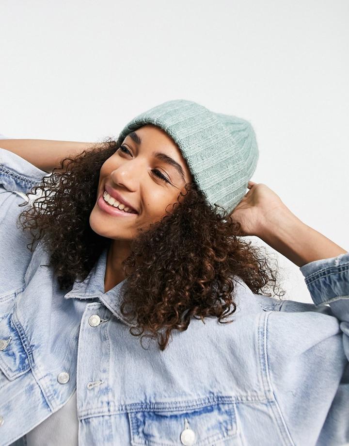 Weekday Polyester Ribbed Beanie In Dark Green - Dgreen