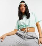 Only Petite Crop T-shirt Set With Tie Waist In Mint-green