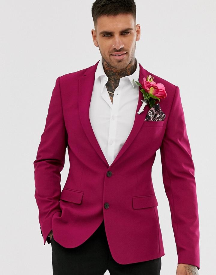 Asos Design Super Skinny Crepe Blazer In Bright Purple