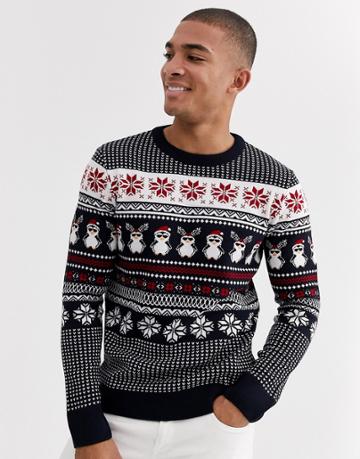 New Look Holidays Sweater In Penguin Fairisle