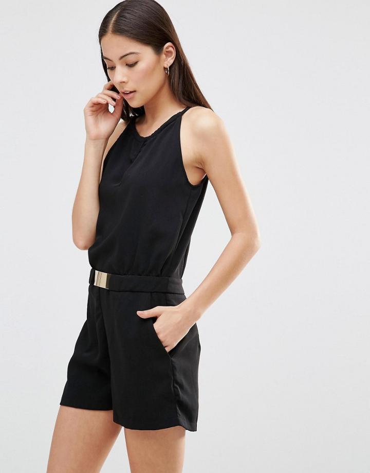 Ax Paris Key Hole Romper With Gold Belt - Black