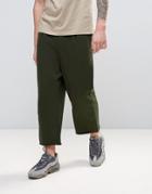 Asos Drop Crotch Wide Leg Jogger In Khaki - Green