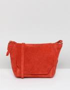 Asos Design Suede Angled Flap Cross Body Bag - Red