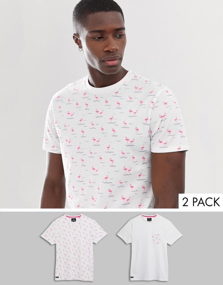 Threadbare 2 Pack Flamingo Print T-shirt-white