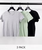 Pull & Bear Exclusive Multipack T-shirt In Black, Gray And Khaki
