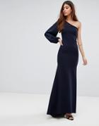Tfnc Off Shoulder Fishtail Maxi Dress With One Shoulder Blouson Sleeve - Navy
