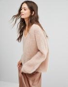 Gestuz V Neck Sweater In Mohair Wool Mix - Pink