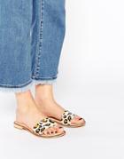 Ravel Slide Leather Flat Sandals - Leopard