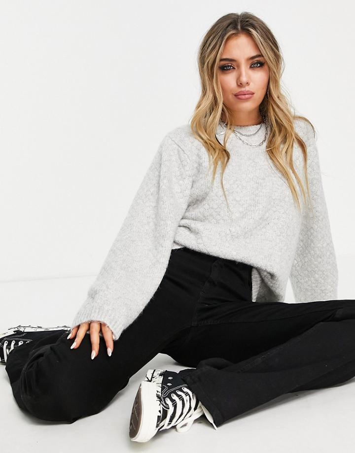Topshop Knitted Sweater With Honeycomb Stitch In Gray Heather-grey