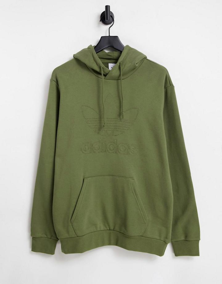 Adidas Originals Outline Logo Hoodie In Khaki-green
