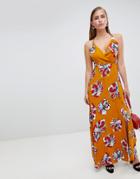 Prettylittlething Floral Wrap Maxi Dress - Yellow