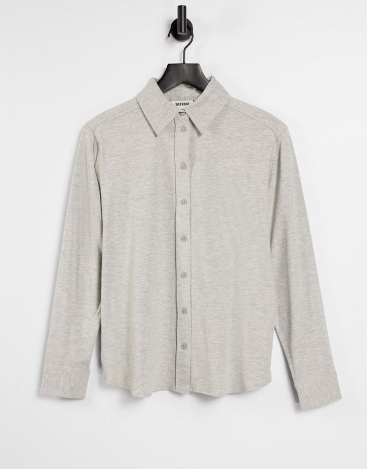 Weekday Jannike Cotton Blend Jersey Shirt In Gray Melange - Gray-grey