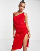 Naanaa Back Detail Satin Midi Dress In Red