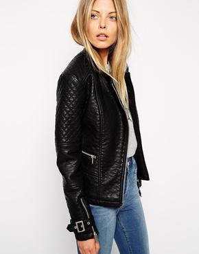 Asos Collarless Textured Biker Jacket - Black