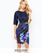 Closet Midi Dress With Floral Placement And Tie Back