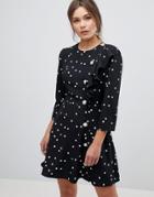 Asos Ultimate 40's Mini Tea Dress With Buttons In Square Spot - Multi