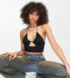 Asyou Cut Out Halter Crop Top In Black