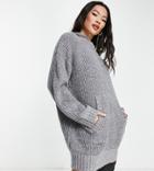 Asyou Oversized Knitted Hoodie Dress In Gray-grey