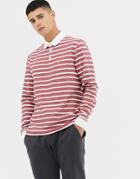Farah Temple Stripe Rugby Shirt In Red - Red