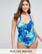 Costa Del Sol Plus Size Tropical Print Swimsuit - Blue